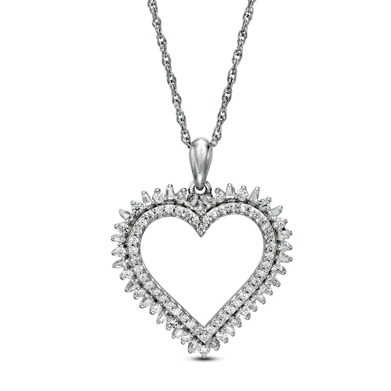 0.5 CT. T.W. Natural Diamond Shadow Heart Pendant in 10K White Gold