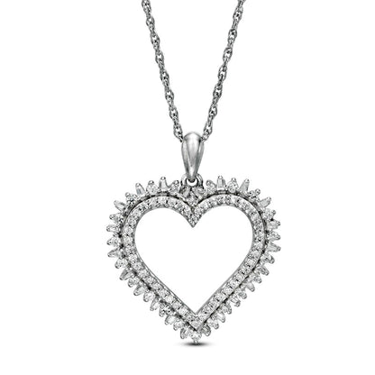 0.5 CT. T.W. Natural Diamond Shadow Heart Pendant in 10K White Gold