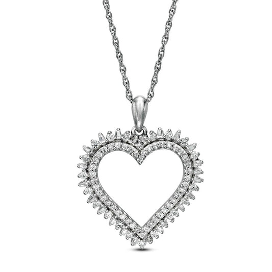 0.5 CT. T.W. Natural Diamond Shadow Heart Pendant in 10K White Gold