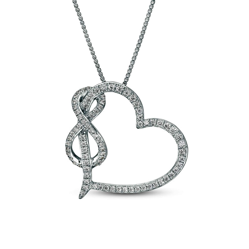 0.33 CT. T.W. Natural Diamond Tilted Heart with Infinity Pendant in Sterling Silver
