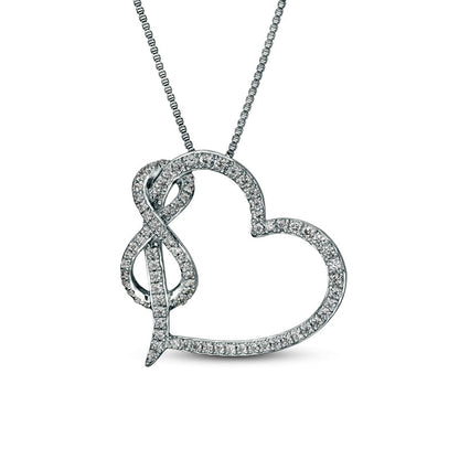 0.33 CT. T.W. Natural Diamond Tilted Heart with Infinity Pendant in Sterling Silver