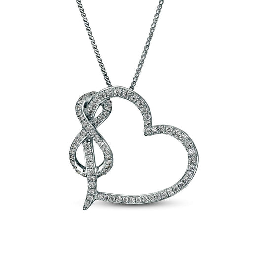 0.33 CT. T.W. Natural Diamond Tilted Heart with Infinity Pendant in Sterling Silver