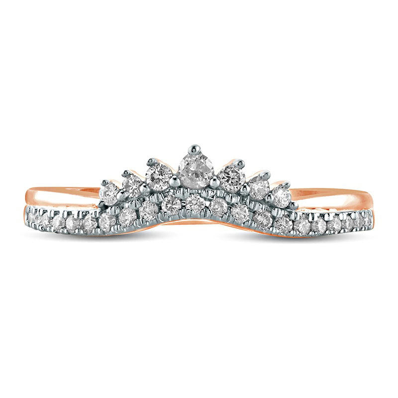 0.20 CT. T.W. Natural Diamond Crown Contour Wedding Band in Solid 10K Rose Gold