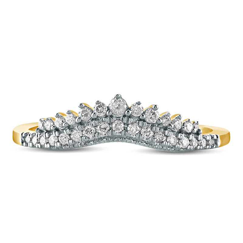 0.20 CT. T.W. Natural Diamond Crown Contour Antique Vintage-Style Anniversary Band in Solid 10K Yellow Gold