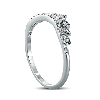 0.17 CT. T.W. Natural Diamond Leaf Crown Contour Antique Vintage-Style Wedding Band in Solid 10K White Gold