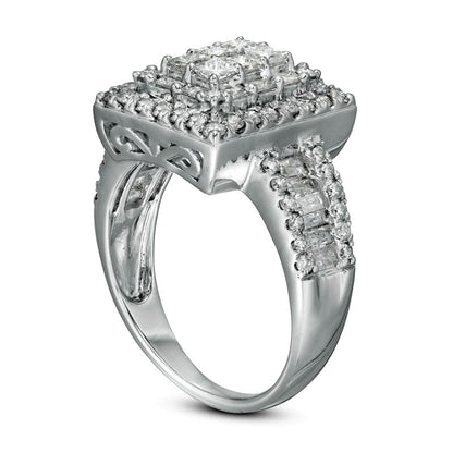 1.5 CT. T.W. Princess-Cut Natural Diamond Frame Multi-Row Engagement Ring in Solid 10K White Gold
