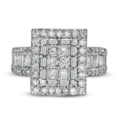 1.5 CT. T.W. Princess-Cut Natural Diamond Frame Multi-Row Engagement Ring in Solid 10K White Gold