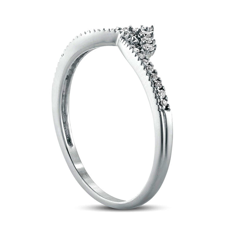 0.17 CT. T.W. Natural Diamond Crown Chevron Antique Vintage-Style Wedding Band in Solid 10K White Gold