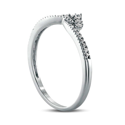 0.17 CT. T.W. Natural Diamond Crown Chevron Antique Vintage-Style Wedding Band in Solid 10K White Gold