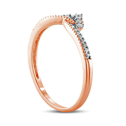 0.17 CT. T.W. Natural Diamond Crown Chevron Antique Vintage-Style Wedding Band in Solid 10K Rose Gold