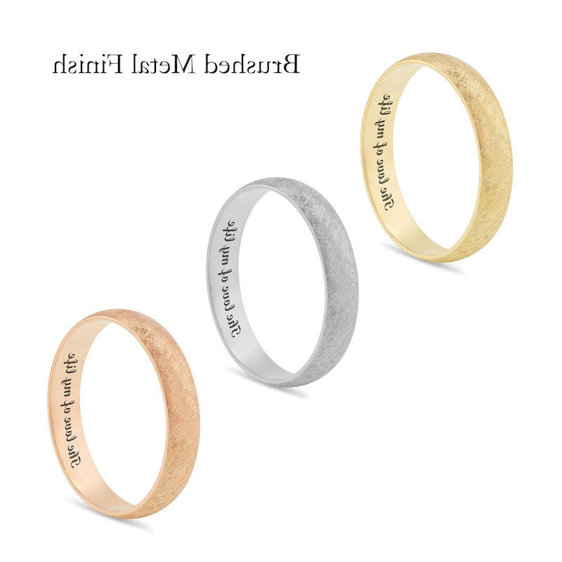 4.0mm Half-Round Engravable Wedding Band in Solid 10K White, Yellow or Rose Gold (1 Line)