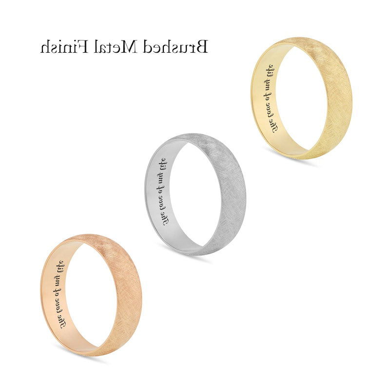 6.0mm Half-Round Engravable Wedding Band in Solid 10K White, Yellow or Rose Gold (1 Line)