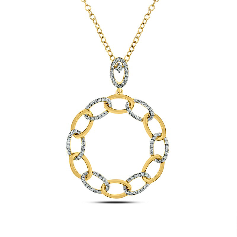 0.5 CT. T.W. Natural Diamond Alternating Links Circle Pendant in 10K Yellow Gold