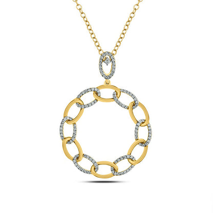 0.5 CT. T.W. Natural Diamond Alternating Links Circle Pendant in 10K Yellow Gold