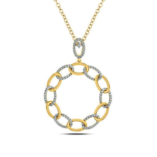 0.5 CT. T.W. Natural Diamond Alternating Links Circle Pendant in 10K Yellow Gold