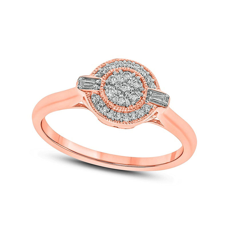 0.17 CT. T.W. Composite Natural Diamond Frame Antique Vintage-Style Promise Ring in Solid 10K Rose Gold