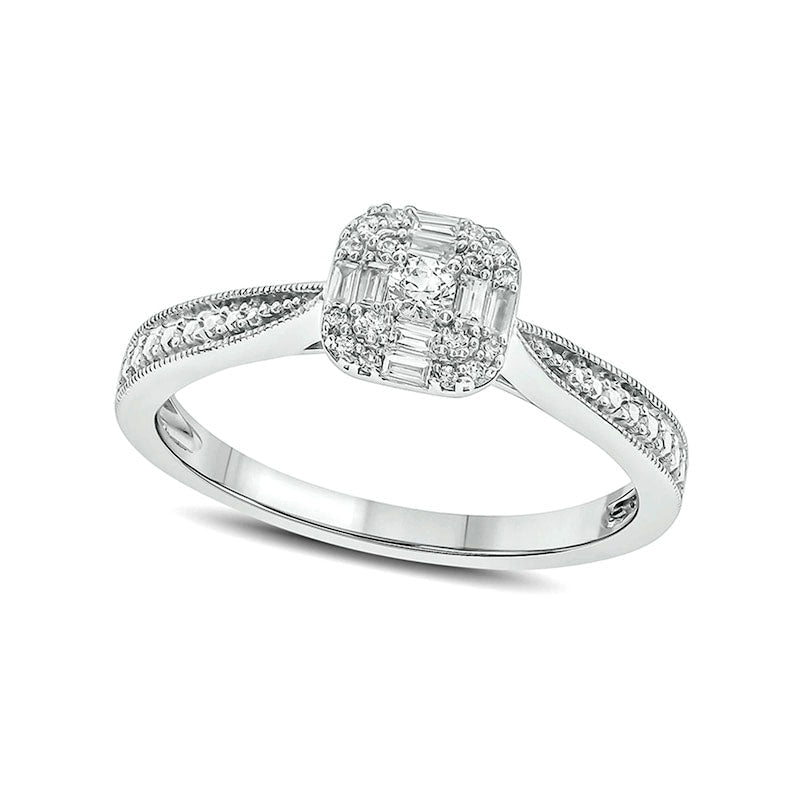 0.17 CT. T.W. Composite Natural Diamond Cushion Frame Antique Vintage-Style Promise Ring in Sterling Silver