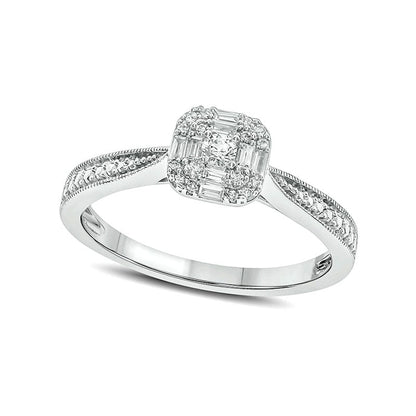 0.17 CT. T.W. Composite Natural Diamond Cushion Frame Antique Vintage-Style Promise Ring in Sterling Silver
