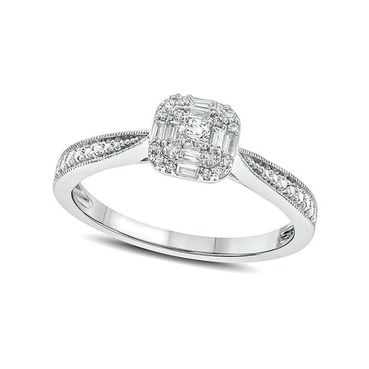0.17 CT. T.W. Composite Natural Diamond Cushion Frame Antique Vintage-Style Promise Ring in Sterling Silver