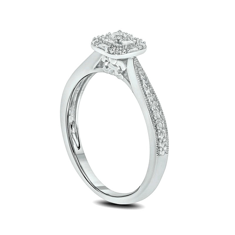0.17 CT. T.W. Composite Natural Diamond Cushion Frame Antique Vintage-Style Promise Ring in Sterling Silver