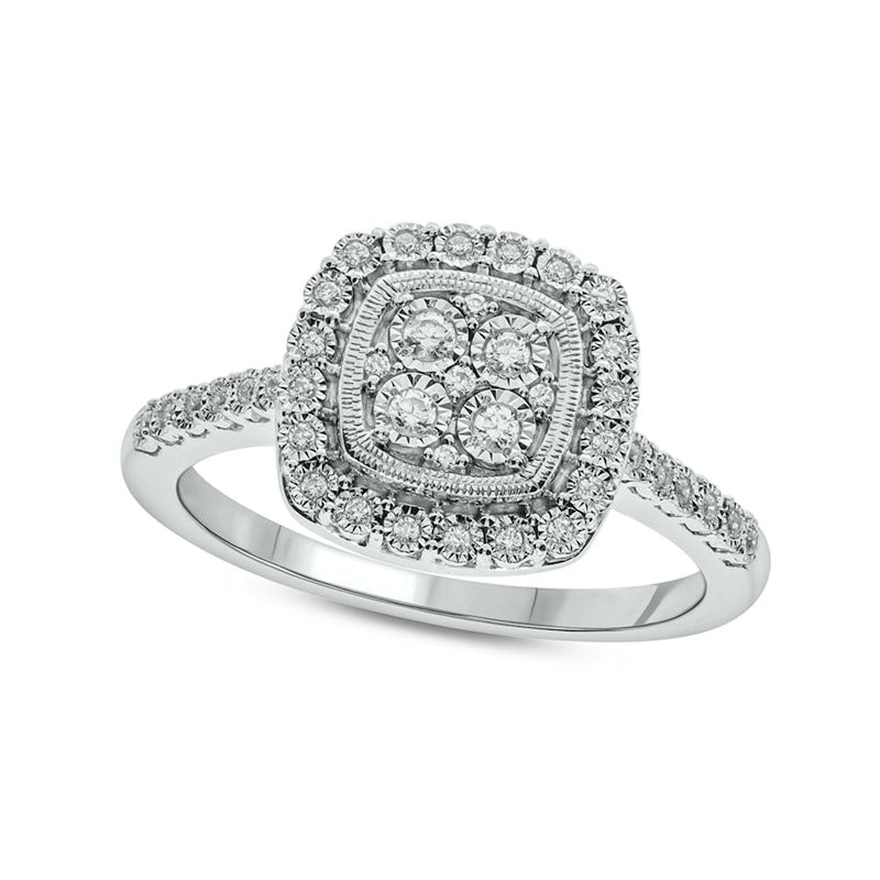 0.17 CT. T.W. Composite Natural Diamond Cushion Frame Antique Vintage-Style Promise Ring in Sterling Silver