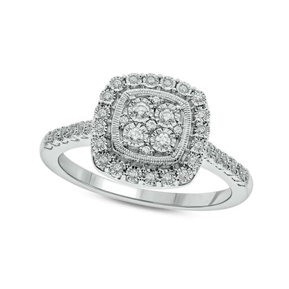 0.17 CT. T.W. Composite Natural Diamond Cushion Frame Antique Vintage-Style Promise Ring in Sterling Silver