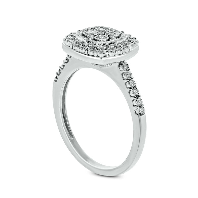 0.17 CT. T.W. Composite Natural Diamond Cushion Frame Antique Vintage-Style Promise Ring in Sterling Silver