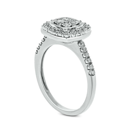 0.17 CT. T.W. Composite Natural Diamond Cushion Frame Antique Vintage-Style Promise Ring in Sterling Silver