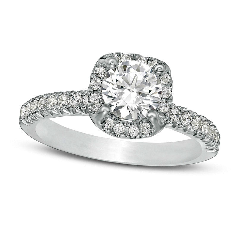 1.38 CT. T.W. Natural Diamond Cushion Frame Engagement Ring in Solid 14K White Gold