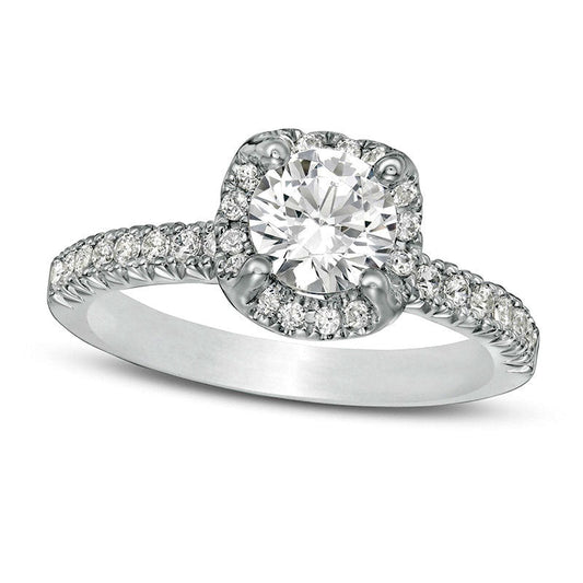 1.38 CT. T.W. Natural Diamond Cushion Frame Engagement Ring in Solid 14K White Gold