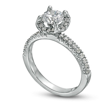 1.38 CT. T.W. Natural Diamond Cushion Frame Engagement Ring in Solid 14K White Gold