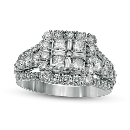 1.5 CT. T.W. Composite Natural Diamond Cushion Frame Antique Vintage-Style Engagement Ring in Solid 14K White Gold