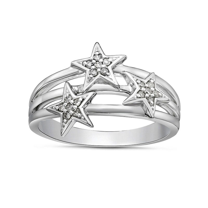 0.07 CT. T.W. Natural Diamond Triple Stars Multi-Row Split Shank Ring in Sterling Silver