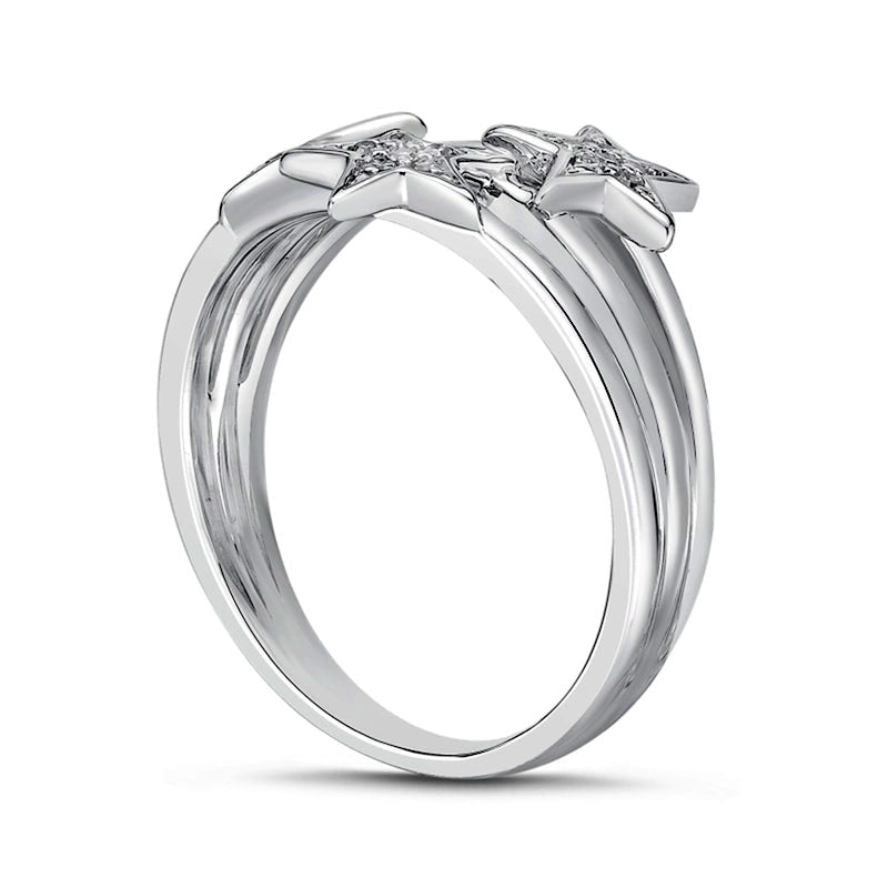 0.07 CT. T.W. Natural Diamond Triple Stars Multi-Row Split Shank Ring in Sterling Silver