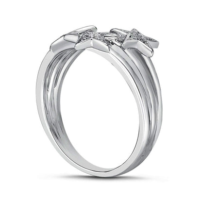 0.07 CT. T.W. Natural Diamond Triple Stars Multi-Row Split Shank Ring in Sterling Silver