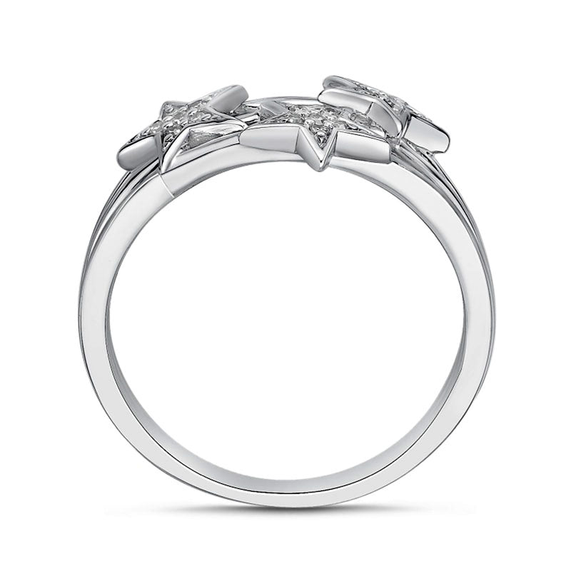 0.07 CT. T.W. Natural Diamond Triple Stars Multi-Row Split Shank Ring in Sterling Silver