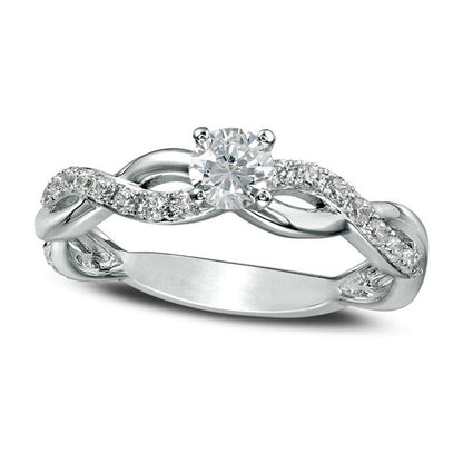 1.0 CT. T.W. Natural Diamond Twist Engagement Ring in Solid 14K White Gold