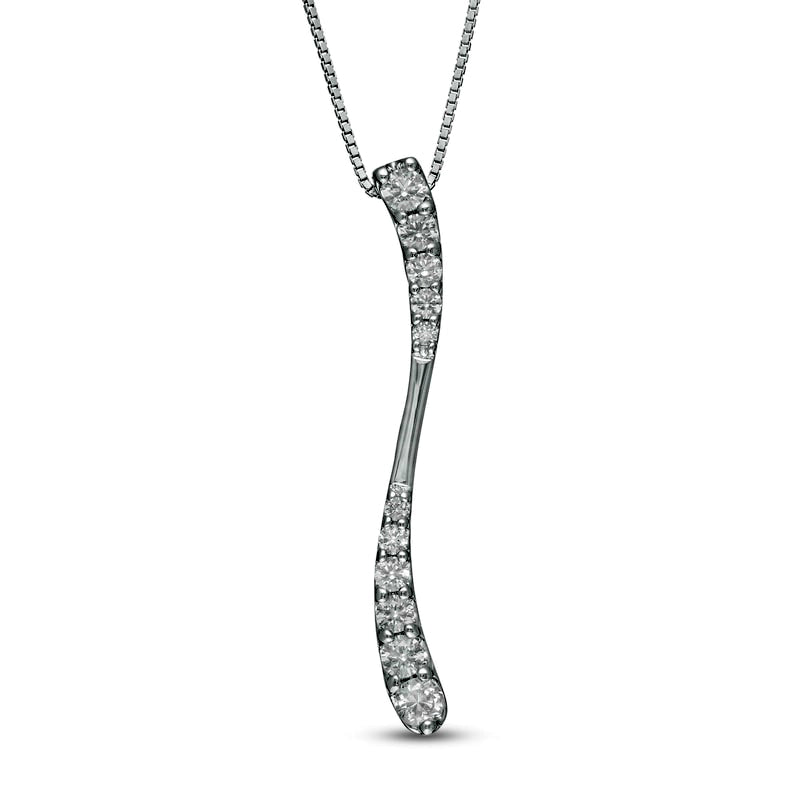0.5 CT. T.W. Journey Natural Diamond Linear Wave Pendant in 10K White Gold