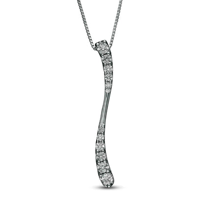 0.5 CT. T.W. Journey Natural Diamond Linear Wave Pendant in 10K White Gold