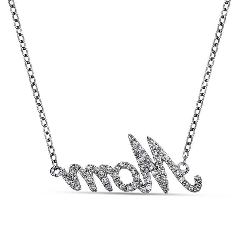 0.2 CT. T.W. Natural Diamond Mom" Necklace in 14K White Gold"