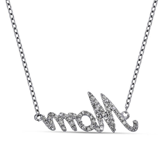 0.2 CT. T.W. Natural Diamond Mom" Necklace in 14K White Gold"