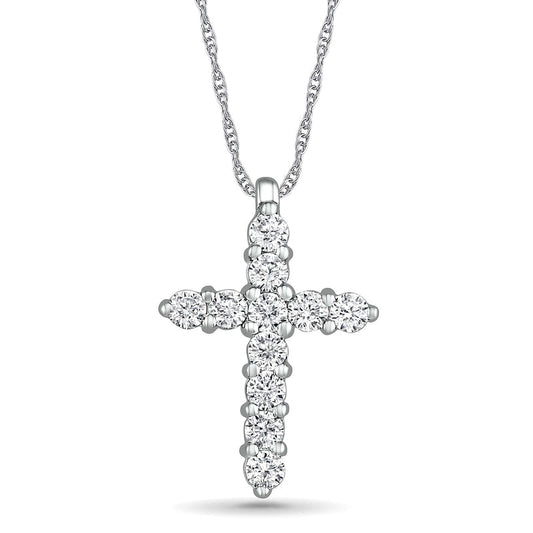Lab-Created White Sapphire Cross Pendant in Sterling Silver