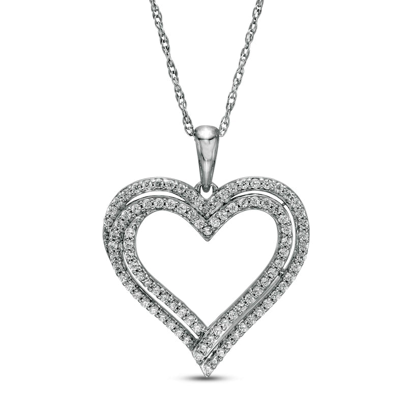 0.5 CT. T.W. Natural Diamond Double Heart Pendant in Sterling Silver