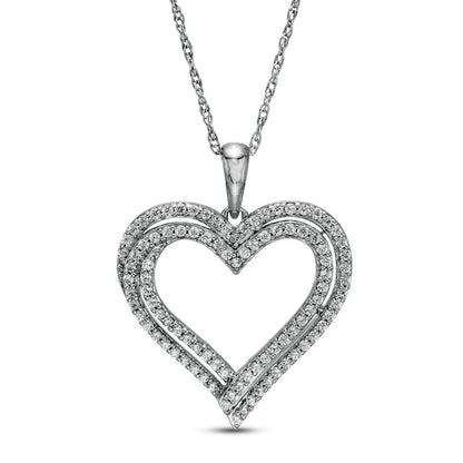 0.5 CT. T.W. Natural Diamond Double Heart Pendant in Sterling Silver