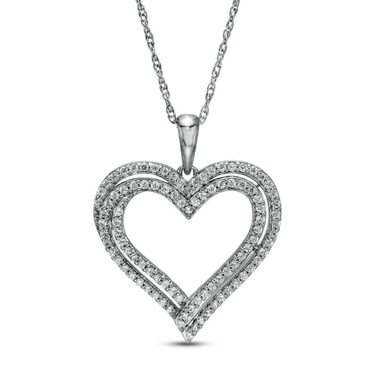 0.5 CT. T.W. Natural Diamond Double Heart Pendant in Sterling Silver