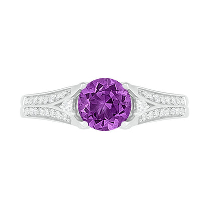6.0mm Amethyst and Lab-Created White Sapphire Split Shank Ring in Sterling Silver