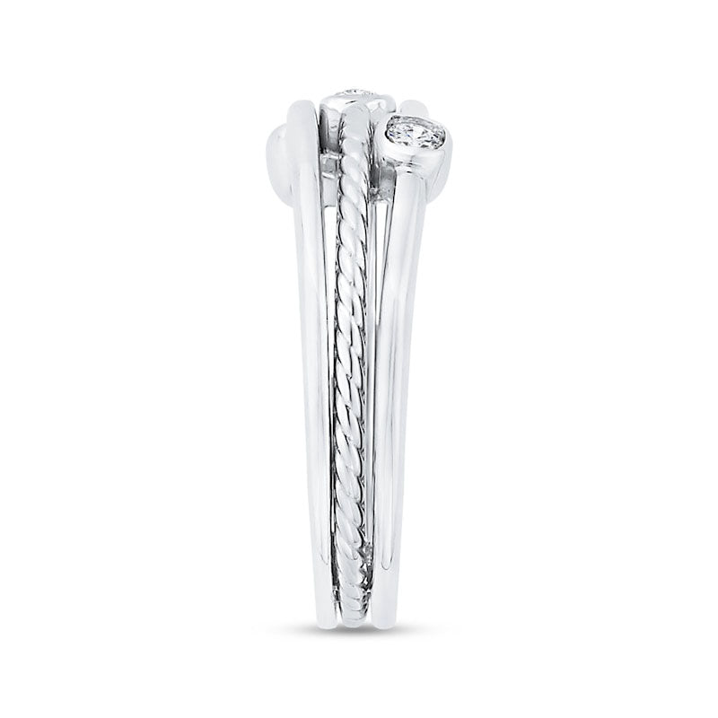 0.13 CT. T.W. Natural Diamond Three Stone Triple Row Ring in Solid 10K White Gold