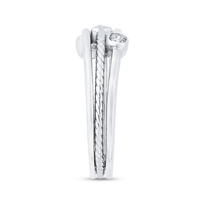 0.13 CT. T.W. Natural Diamond Three Stone Triple Row Ring in Solid 10K White Gold