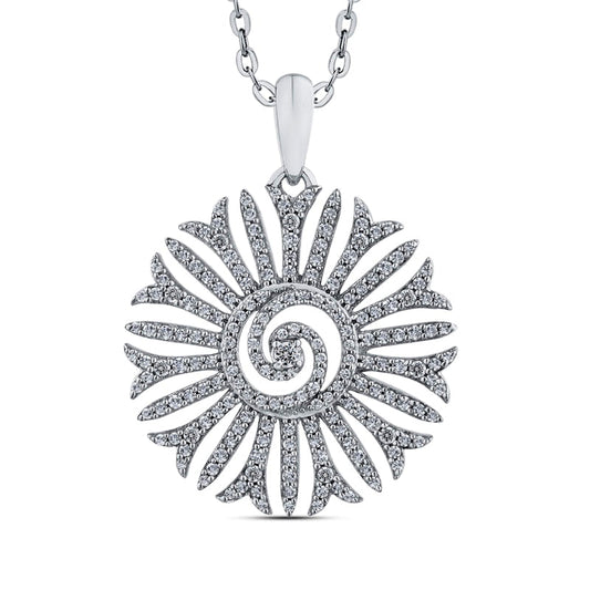 1 CT. T.W. Natural Diamond Swirl Flower Pendant in 10K White Gold