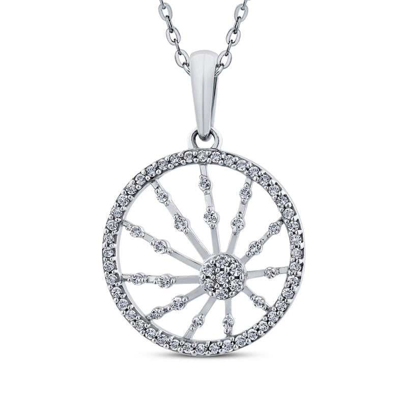 0.38 CT. T.W. Natural Diamond Bursting Ray Circle Pendant in 10K White Gold